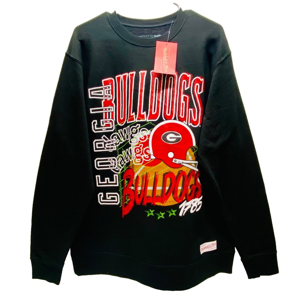 Georgia Bulldogs NCAA Sweatshirt Large Black UGA Dawgs College Mitch‎ & Ness NWT